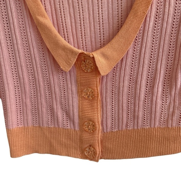 For Love & Lemons Phoebe Cropped Pointelle Cardigan, Apricot, Size S - Picture 7 of 11